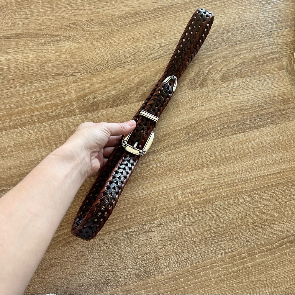 Vintage Woven vertebrae silver brass women’s Brown real Leather Belt L - Picture 4 of 11